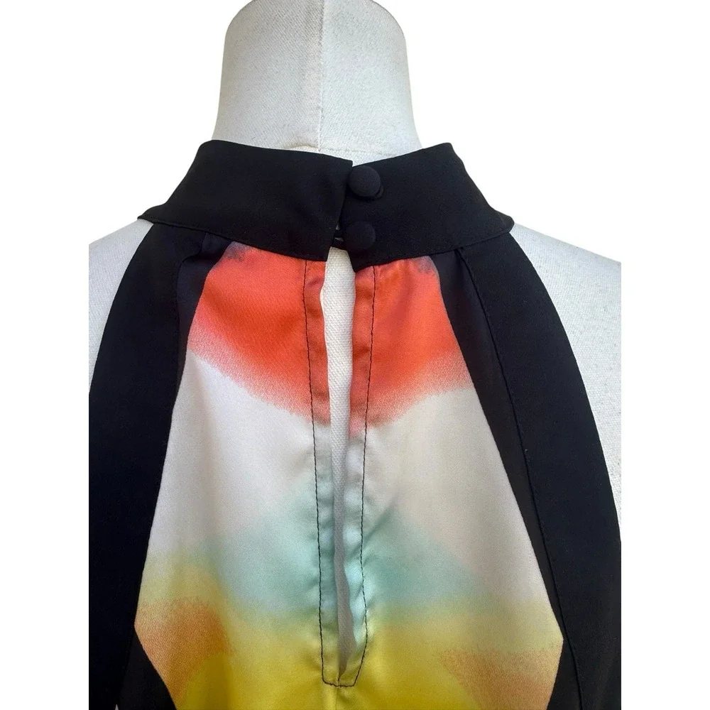Bisou Bisou XL Colorful Geometric Print Halter Top Sleeveless Mock Neck Blouse